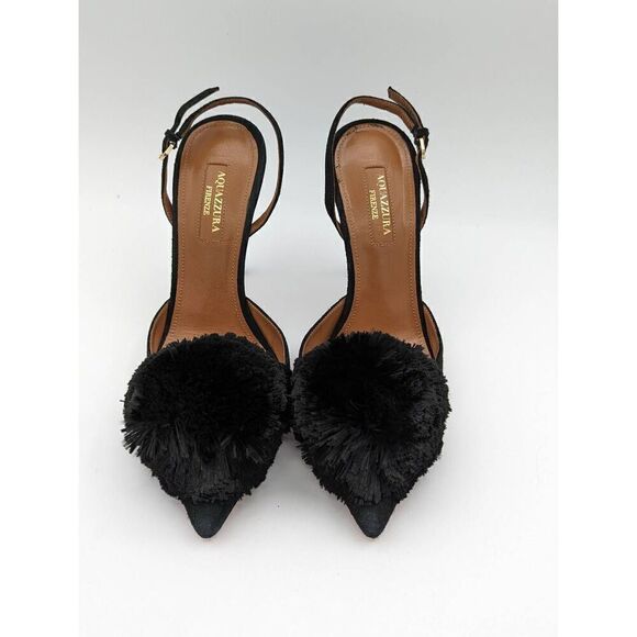 AQUAZZURA Black Powder Puff Suade Sling Back Sandal Size EU 37 - Picture 2 of 10